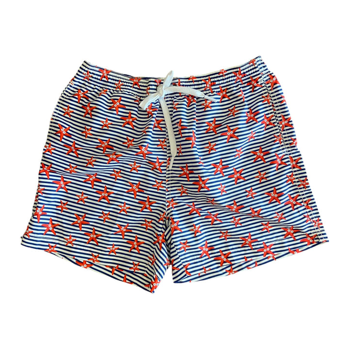 WHITE/BLUE STARFISH STRIPED SWIMSUIT