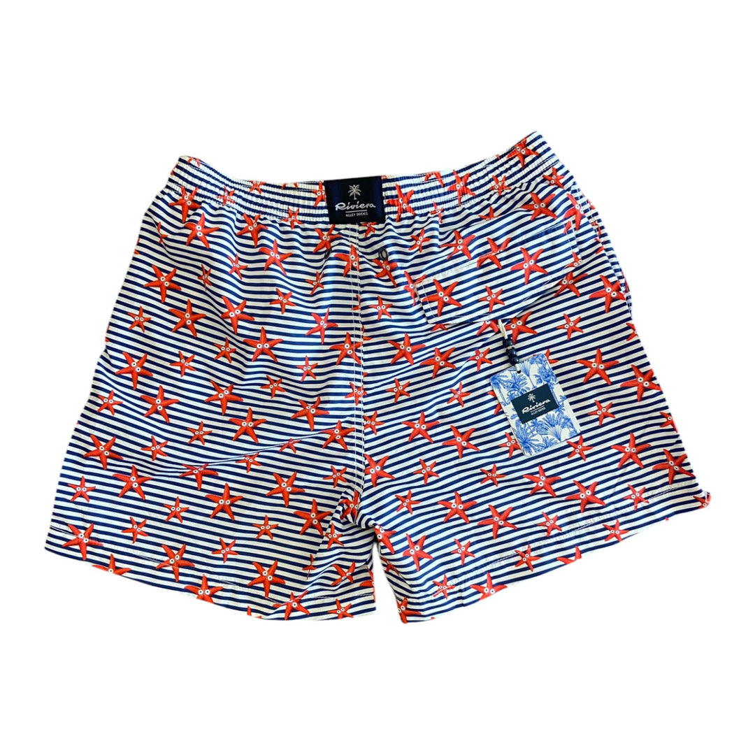 WHITE/BLUE STARFISH STRIPED SWIMSUIT