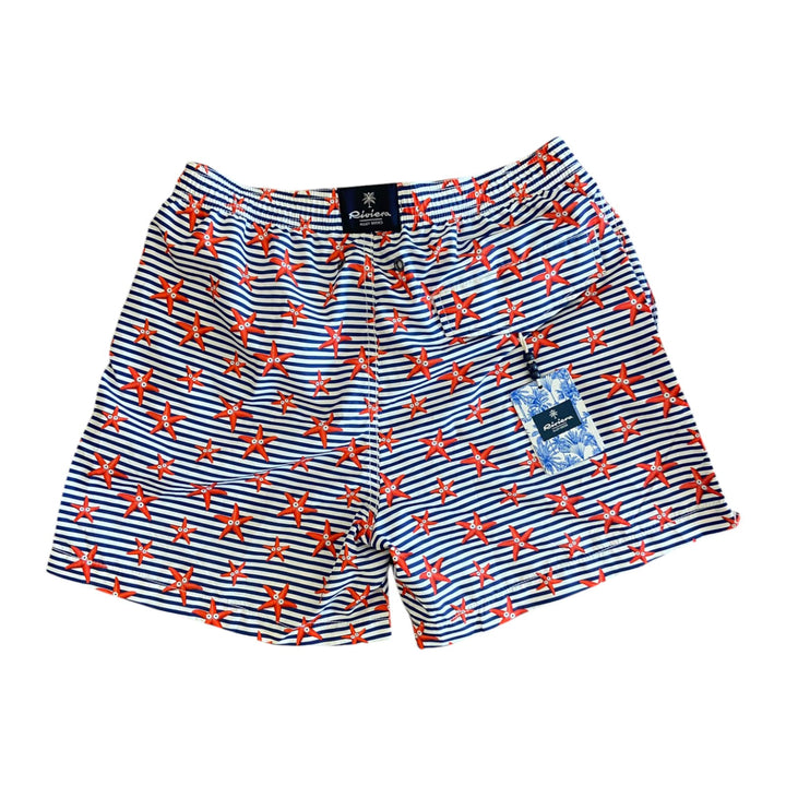 WHITE/BLUE STARFISH STRIPED SWIMSUIT