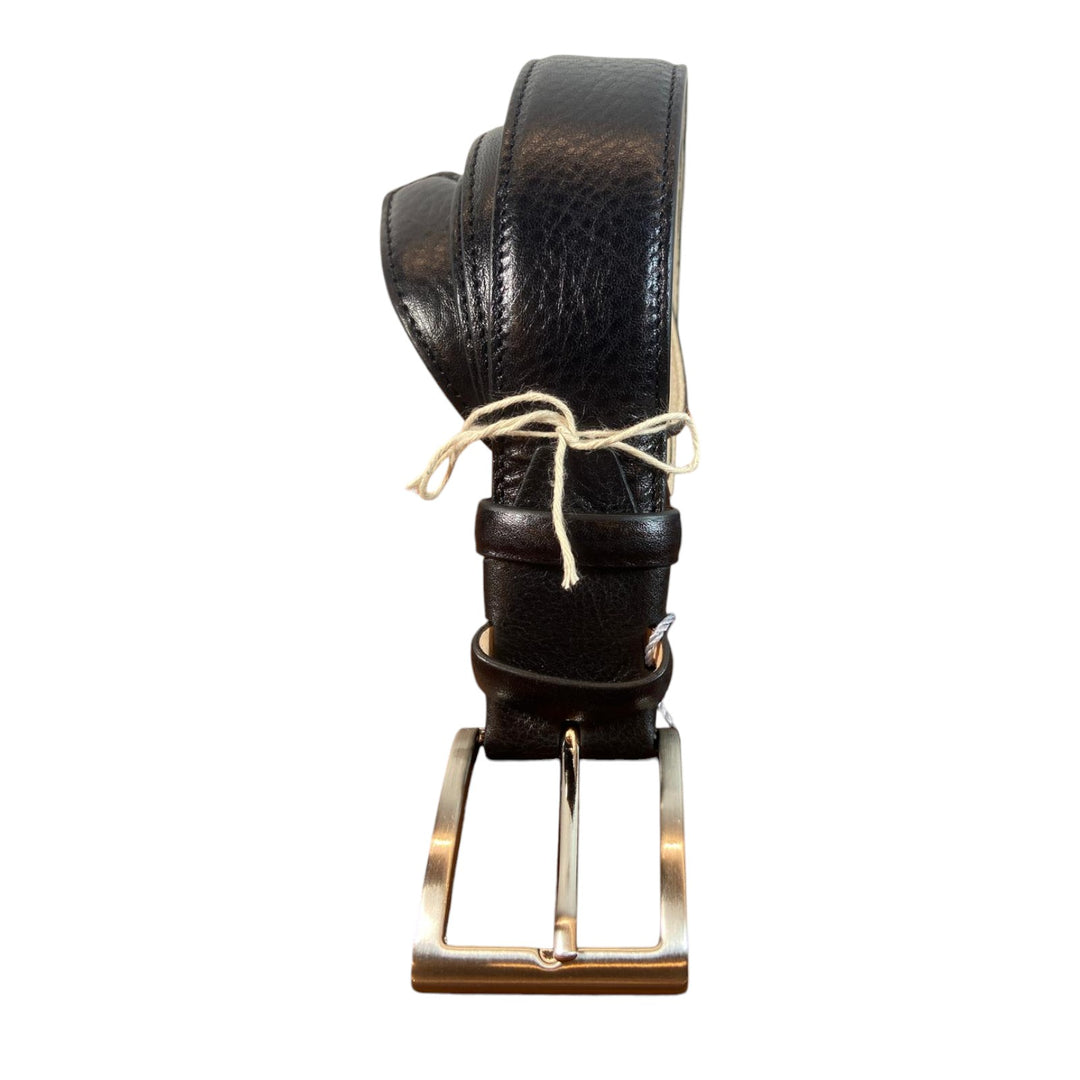 BLACK TUMBLED GENUINE LEATHER BELT