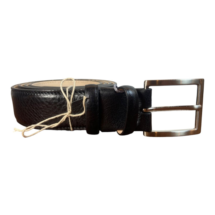 BLACK TUMBLED GENUINE LEATHER BELT