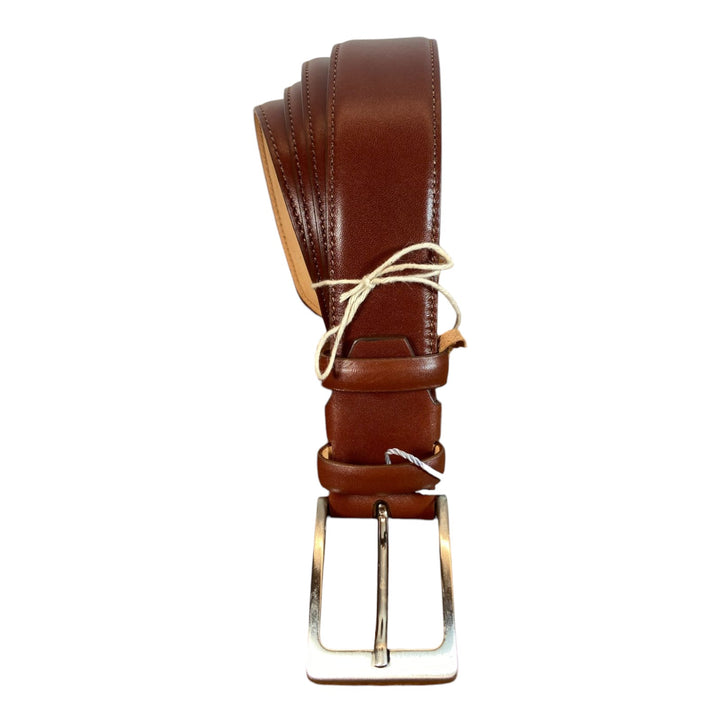 BROWN STITCHED GENUINE COWHIDE LEATHER BELT