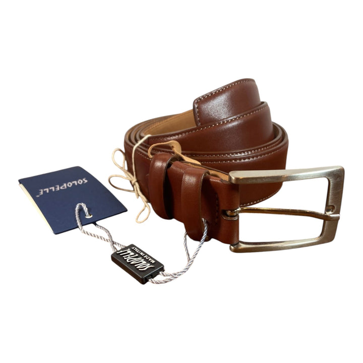 BROWN STITCHED GENUINE COWHIDE LEATHER BELT