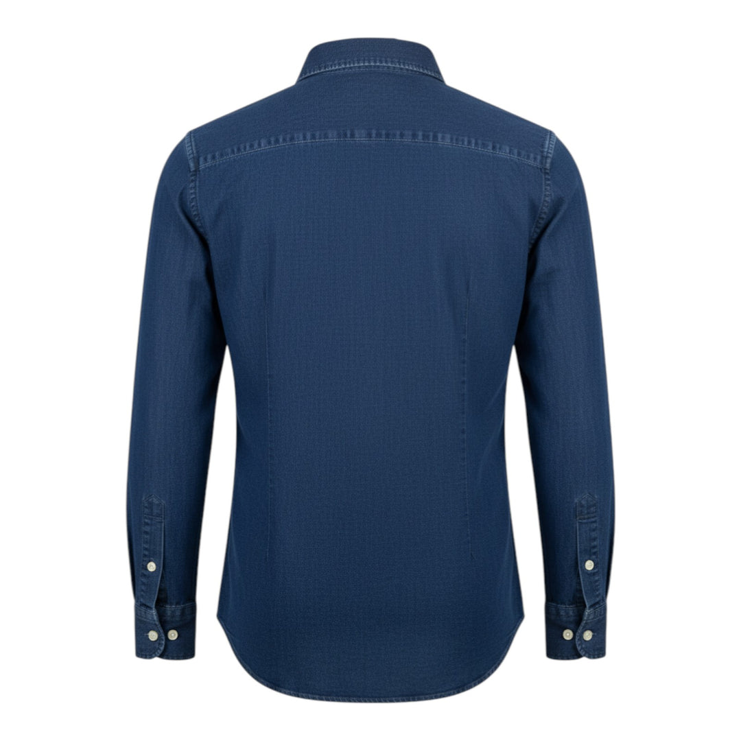 Long Sleeve Denim Shirt Custom Tailor Fit Linen Cotton Blue