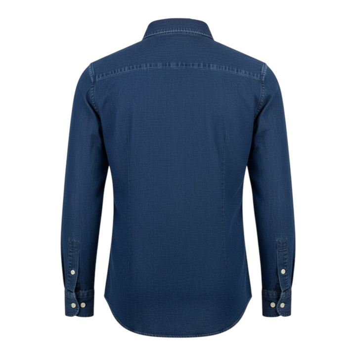 Long Sleeve Denim Shirt Custom Tailor Fit Linen Cotton Blue