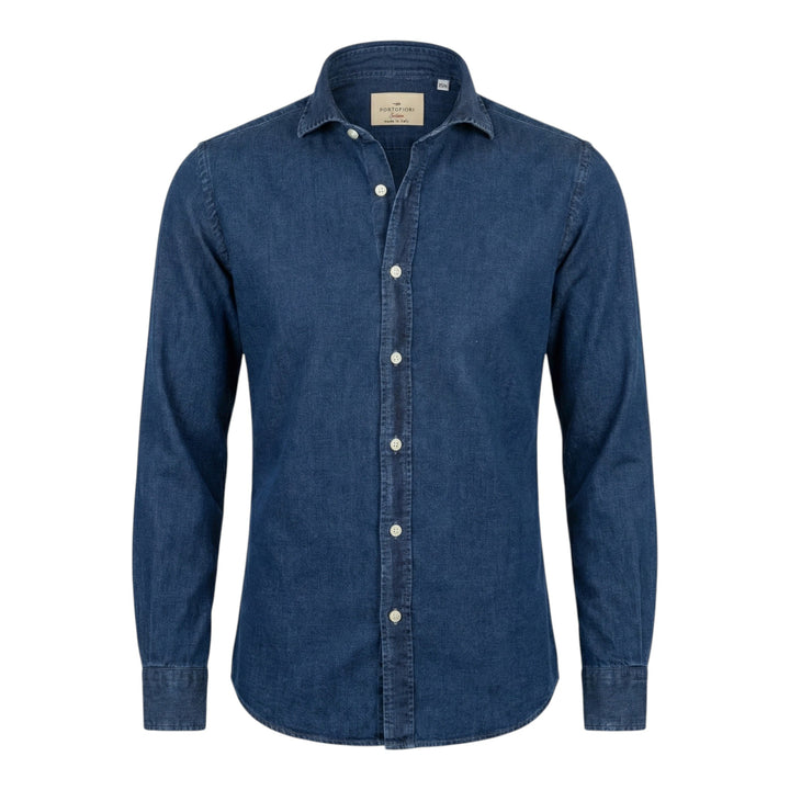 Long Sleeve Denim Shirt Custom Tailor Fit Linen Cotton Blue