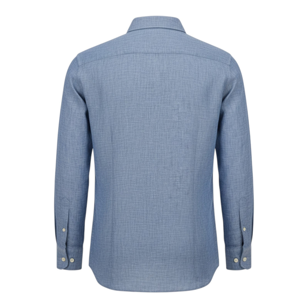 Custom Fit Long Sleeve Shirt 100% Linen Washed Blue