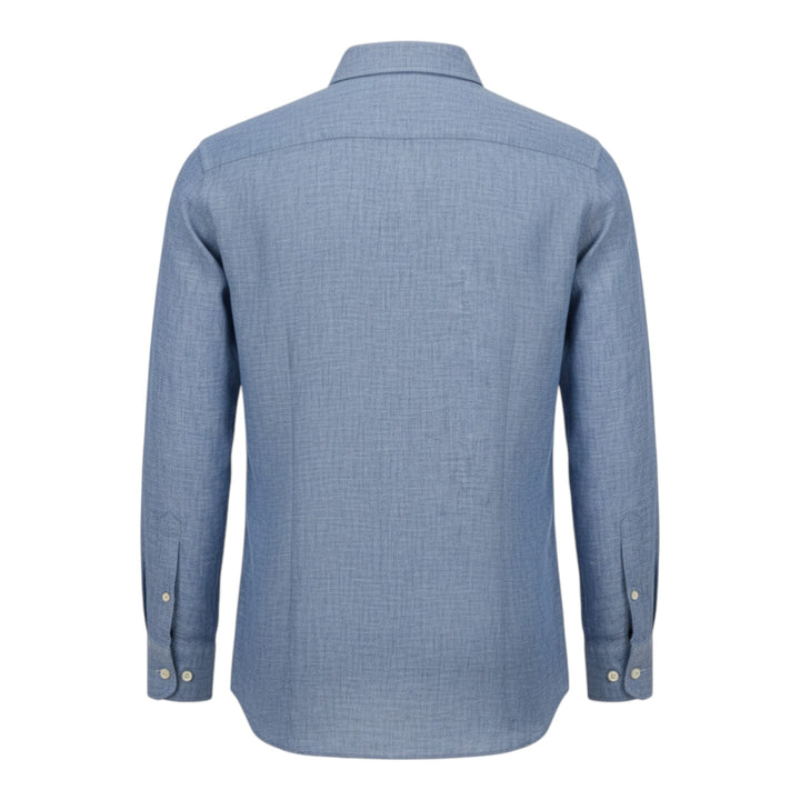 Custom Fit Long Sleeve Shirt 100% Linen Washed Blue