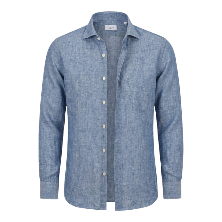 Custom Fit Long Sleeve Shirt 100% Linen Washed Blue