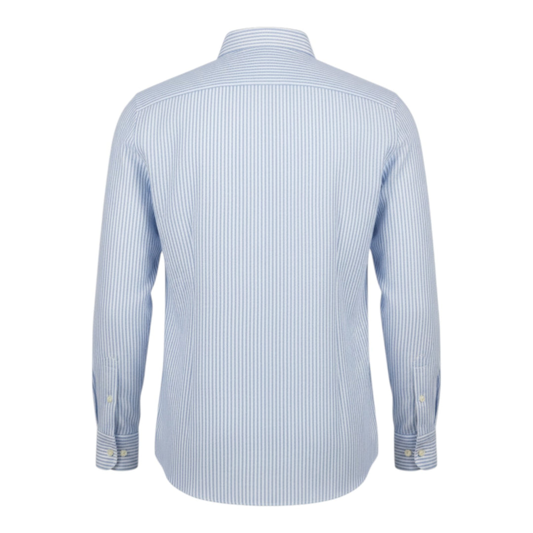 Long Sleeve Custom Fit 100% Linen Striped Shirt Light Blue-White Washed