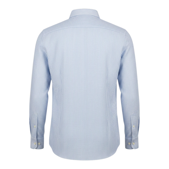 Long Sleeve Custom Fit 100% Linen Striped Shirt Light Blue-White Washed