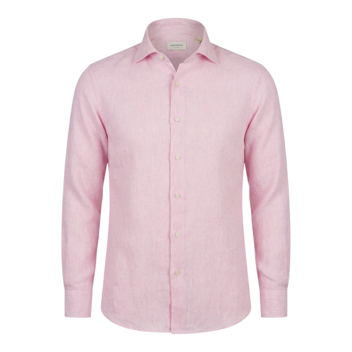 Long Sleeve Custom Fit 100% Linen Shirt Washed Pink