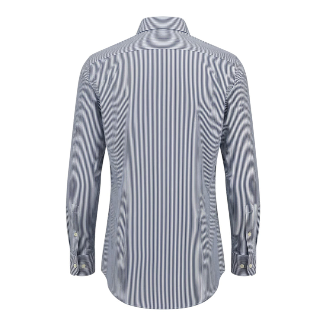 Custom Fit Long Sleeve Striped Cotton Shirt Blue-White