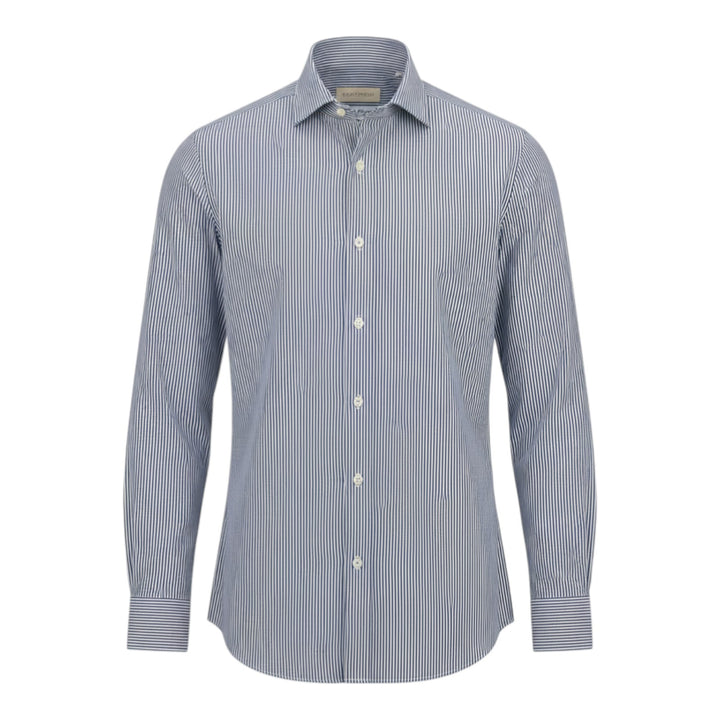 Custom Fit Long Sleeve Striped Cotton Shirt Blue-White