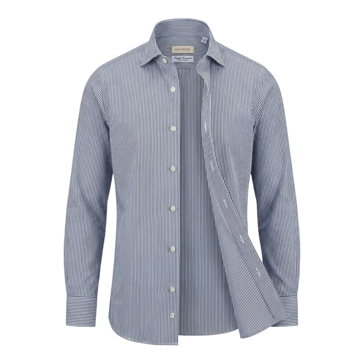 Custom Fit Long Sleeve Striped Cotton Shirt Blue-White