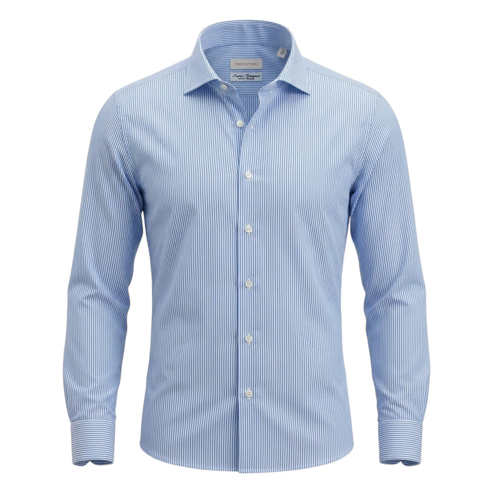 Long Sleeve Custom Fit Striped Cotton Shirt Light Blue-White