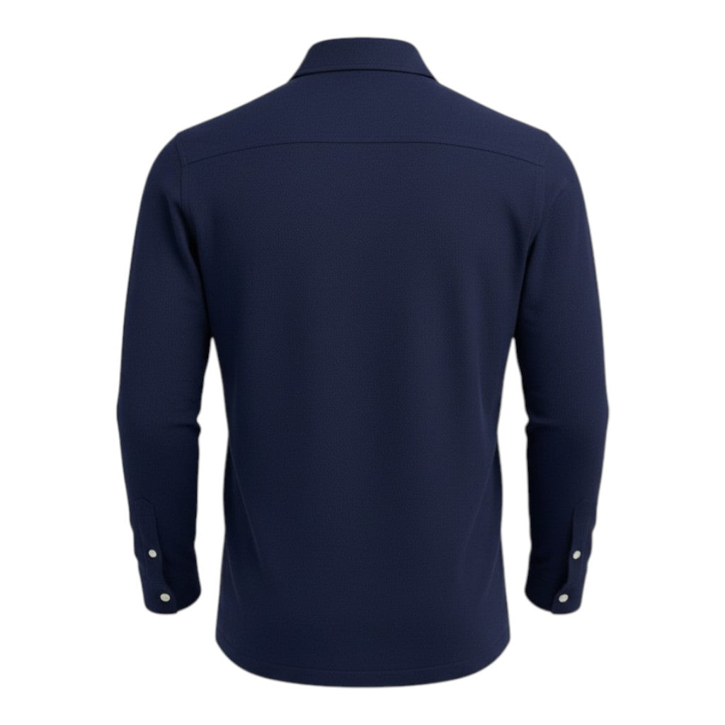 Long Sleeve Oxford Polo Shirt Custom Fit Cotton Blue