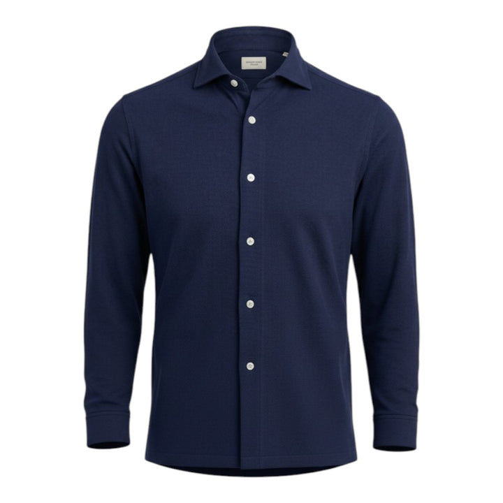 Long Sleeve Oxford Polo Shirt Custom Fit Cotton Blue