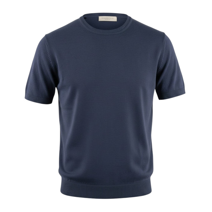 Blue Combed Cotton Short Sleeve Crewneck