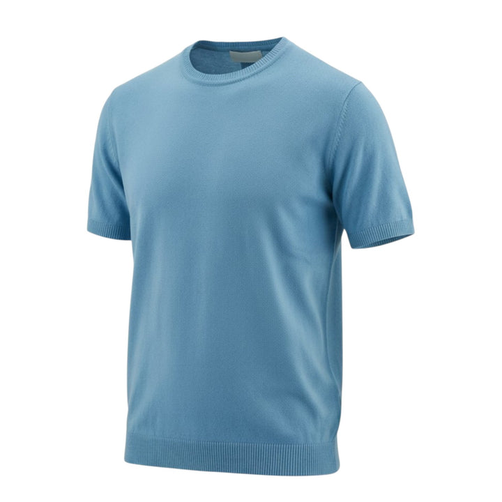 Short Sleeve Combed Cotton Wave Crewneck