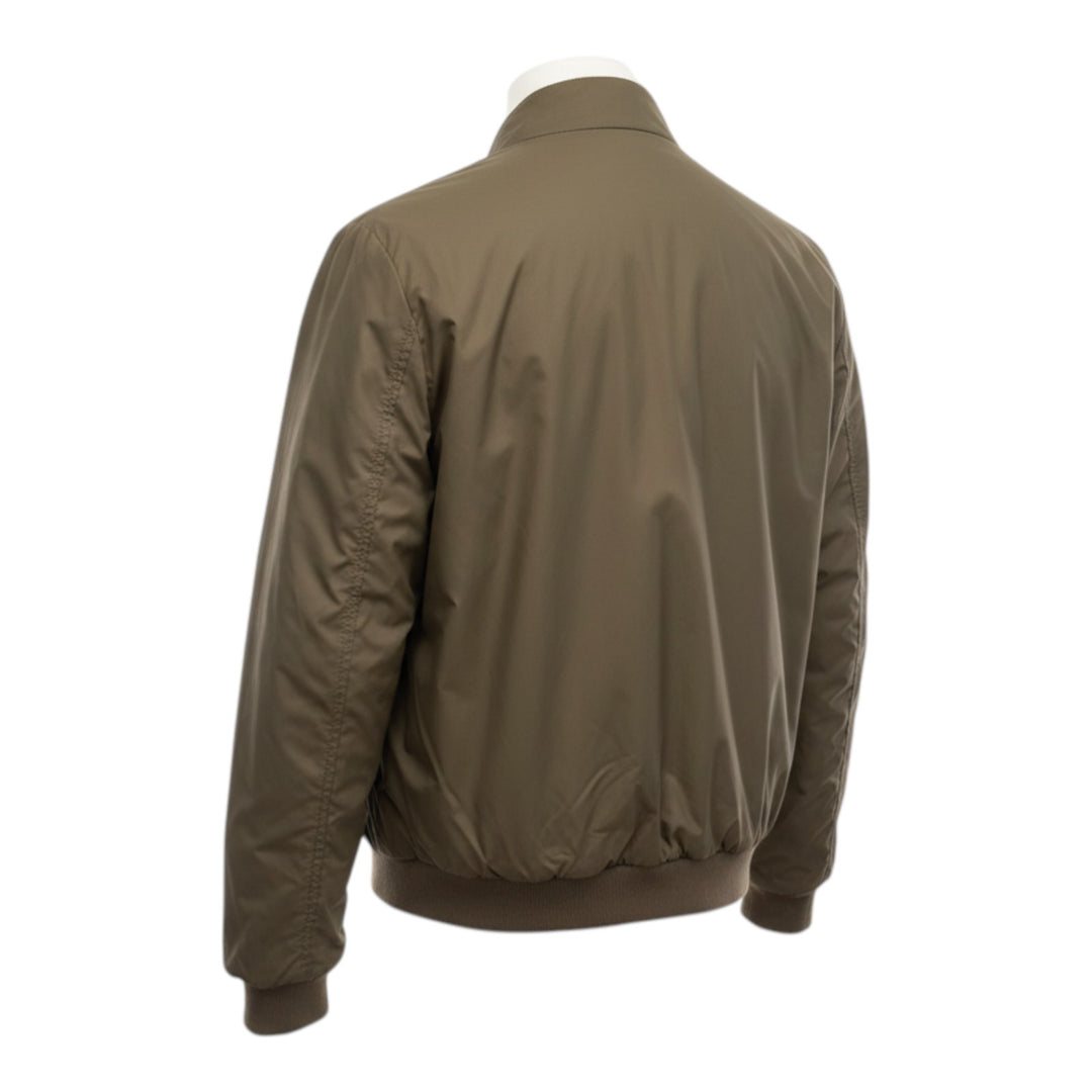 Reversible Genuine Leather and Nylon Jacket Dark Brown-Military