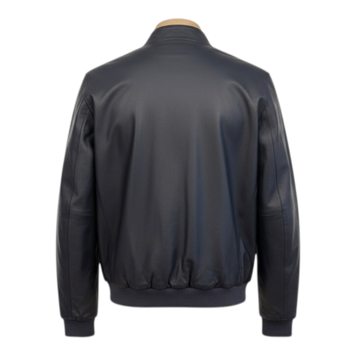 Reversible Genuine Leather and Nylon Jacket Navy Blue-Military