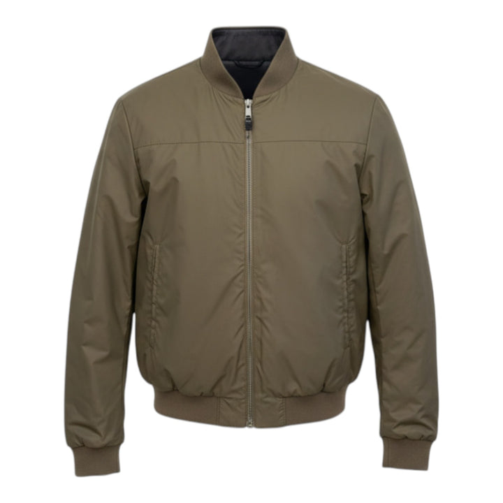 Reversible Genuine Leather and Nylon Jacket Navy Blue-Military