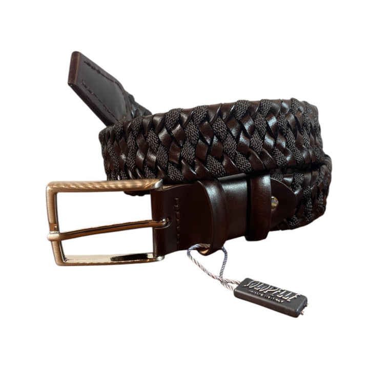 BRAIDED BELT GENUINE LEATHER&amp;CANVAS BROWN