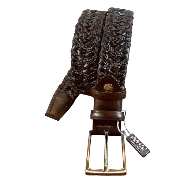 BRAIDED BELT GENUINE LEATHER&amp;CANVAS BROWN
