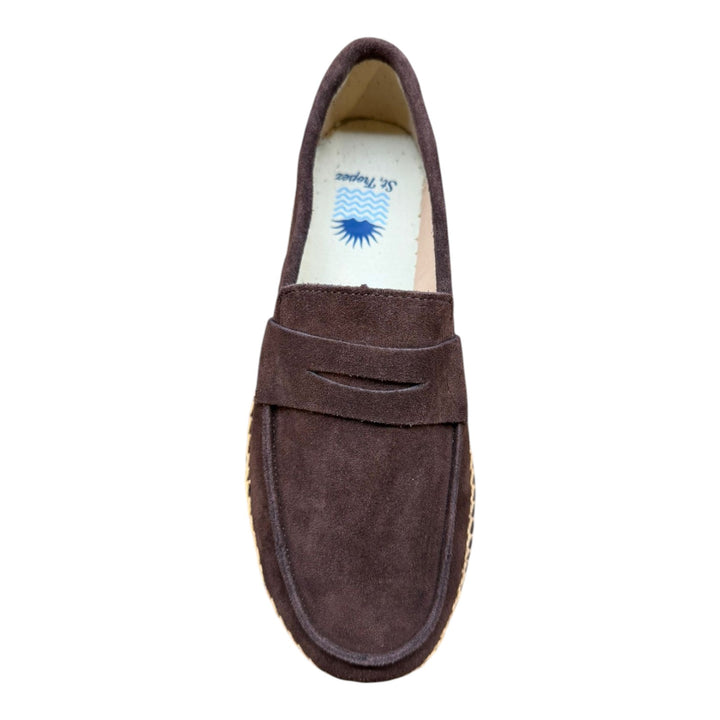 Genuine Suede Loafers with Rubber Sole in Dark Brown