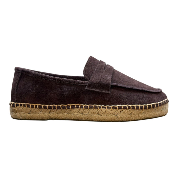 Genuine Suede Loafers with Rubber Sole in Dark Brown
