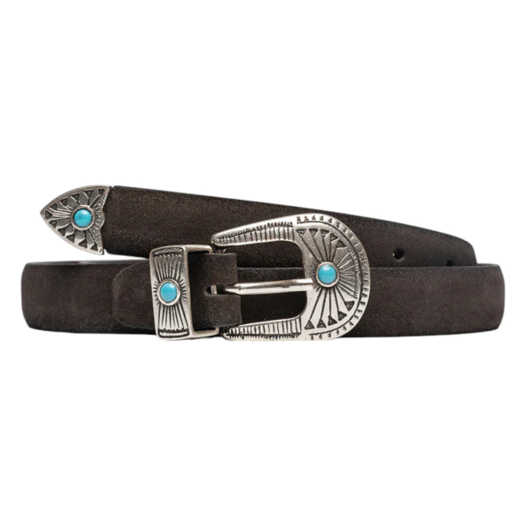 GENUINE LEATHER WESTERN BELT TURQUOISE BROWN
