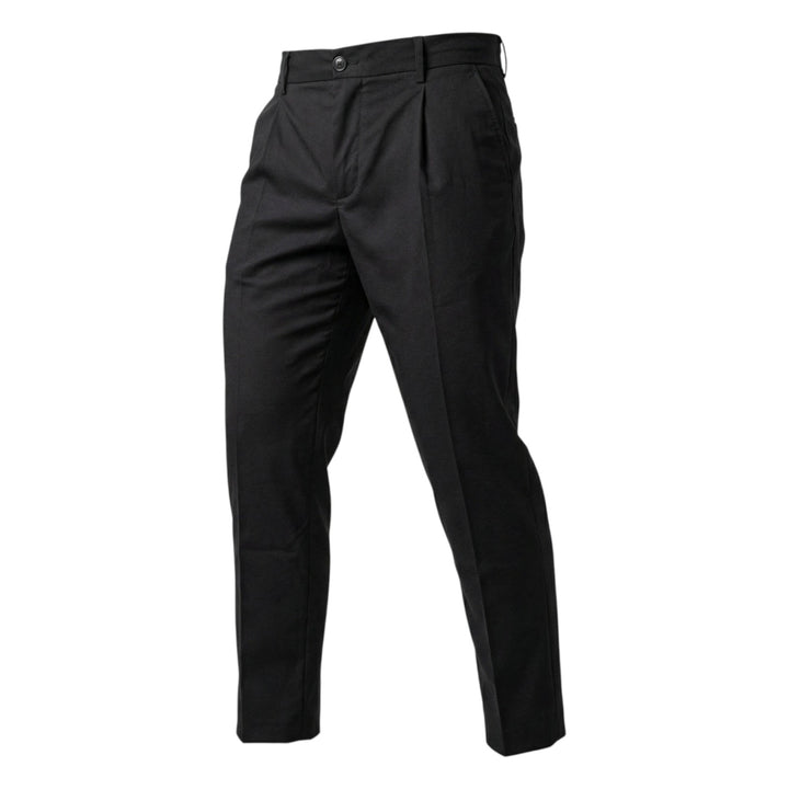 Elasticated Waistband Pleated Trousers in Black Tasmania