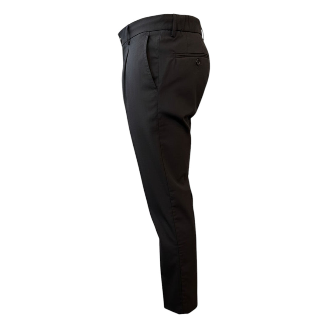 Elasticated Waistband Pleated Trousers in Black Tasmania
