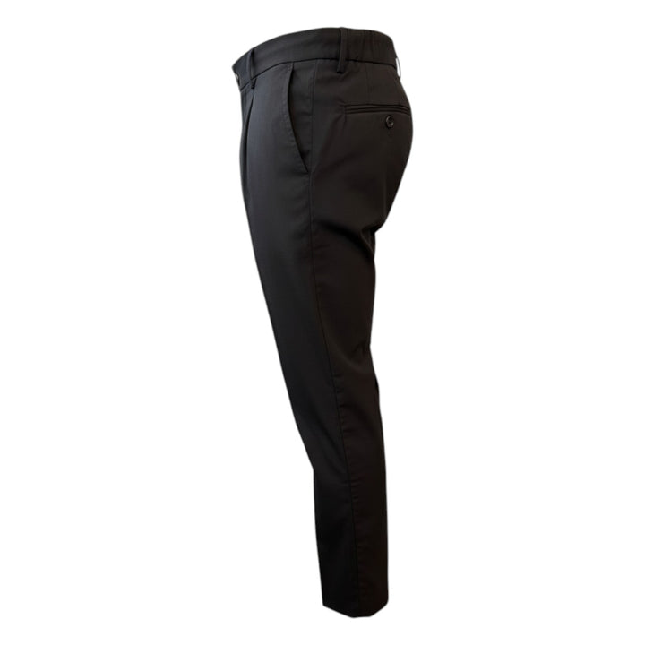 Elasticated Waistband Pleated Trousers in Black Tasmania