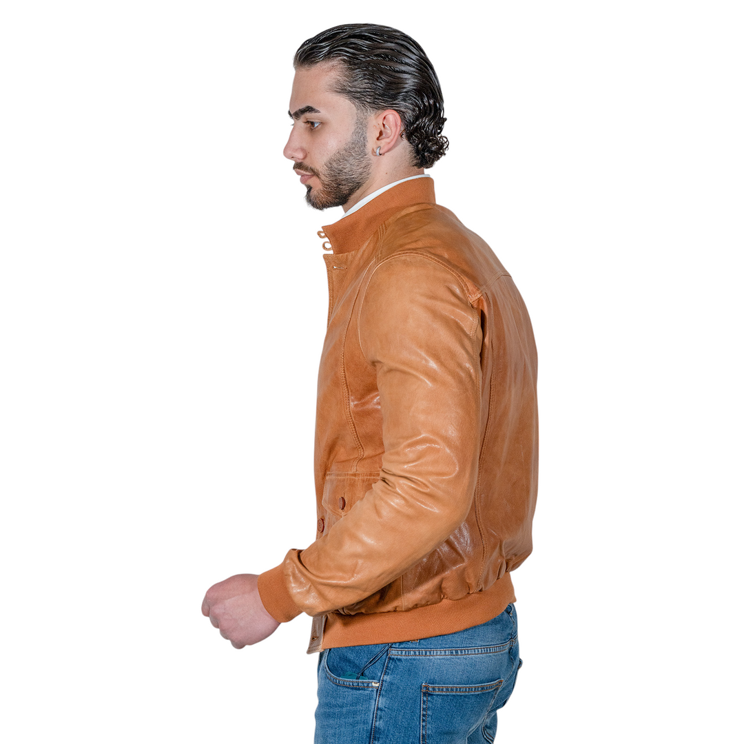 COGNAC LEATHER BUTTONED JACKET