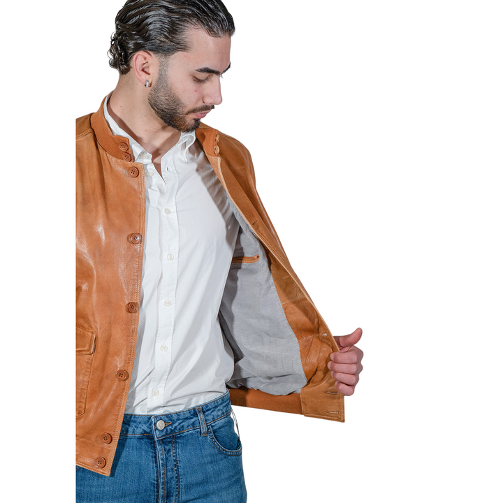 COGNAC LEATHER BUTTONED JACKET