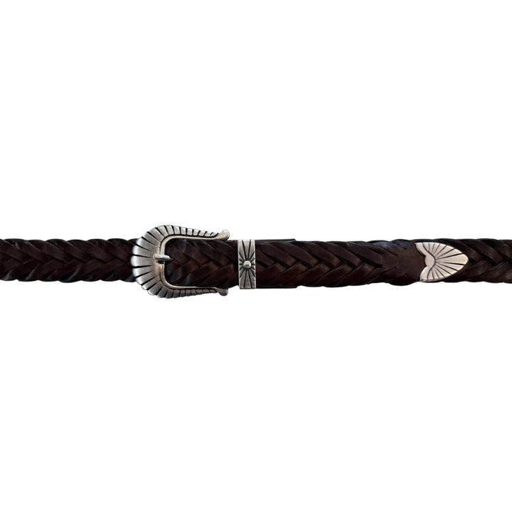 WOVEN LEATHER BELT DARK BROWN