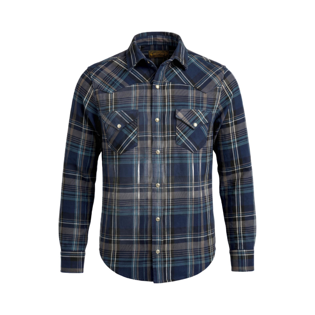 Flagstaff camicia western in flanella a quadri indaco Chesapeake's, vista frontale