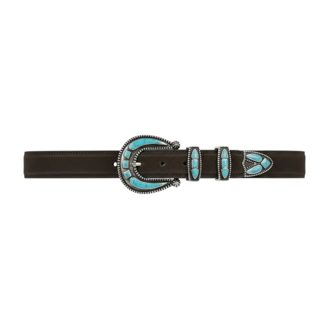Western Model Belt in Genuine Suede and Enameled Leather Brown