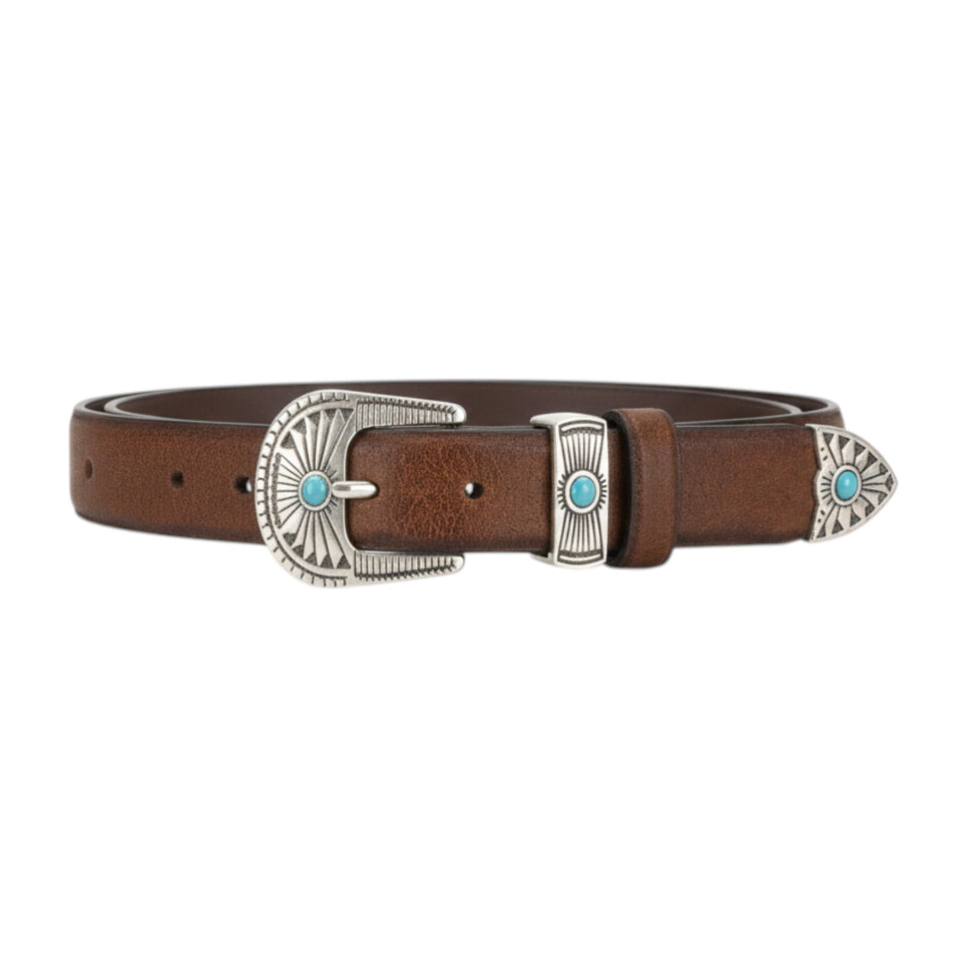 Western Model Belt in Genuine Suede and Burnt Turquoise
