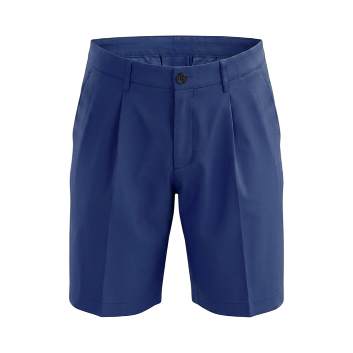 SINGLE PLEAT BLUE COTTON BERMUDA WITH SLANT POCKETS