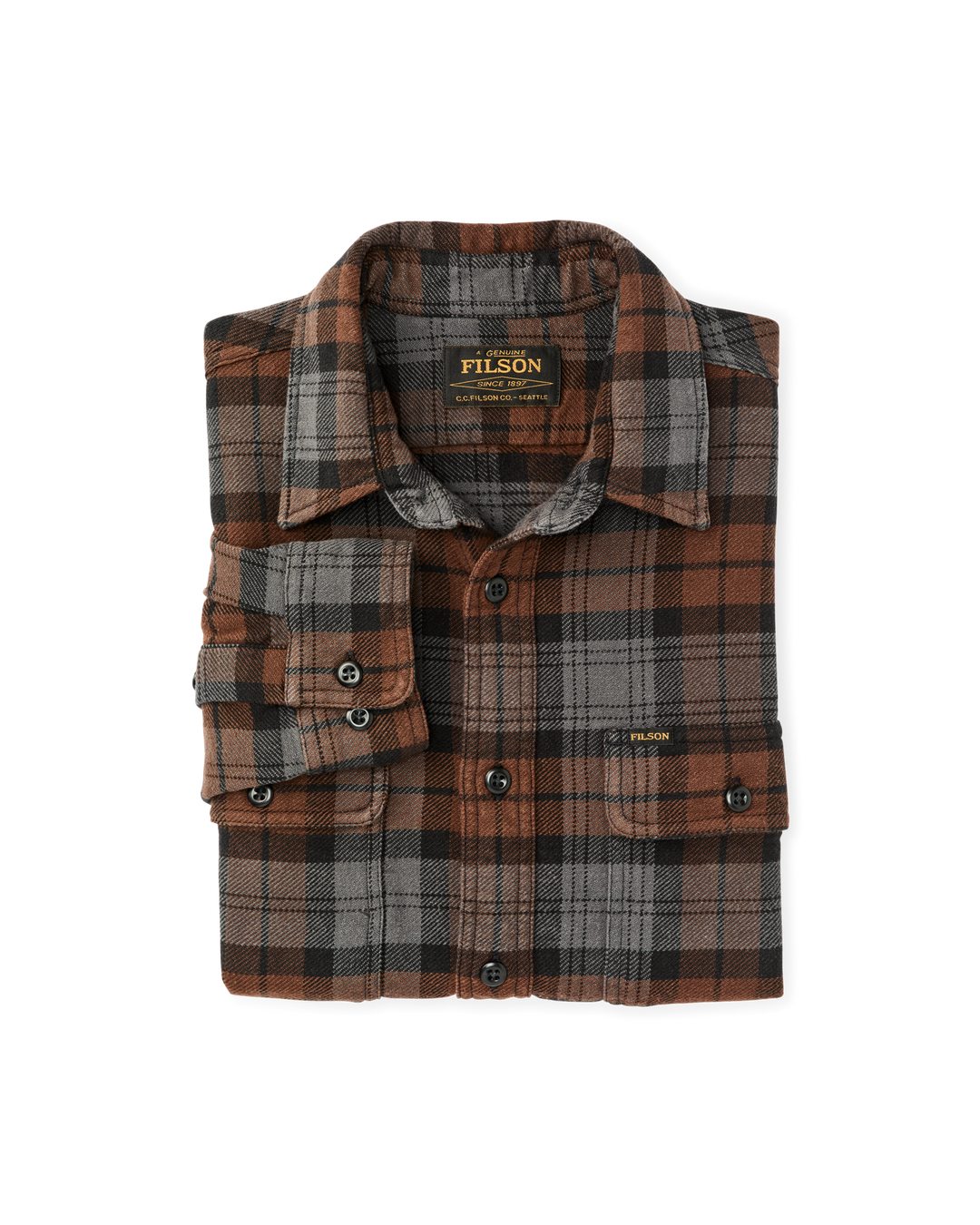 Filson Vintage Flannel Work Shirt Brown/Charcoal Plaid Marrone - foto 5
