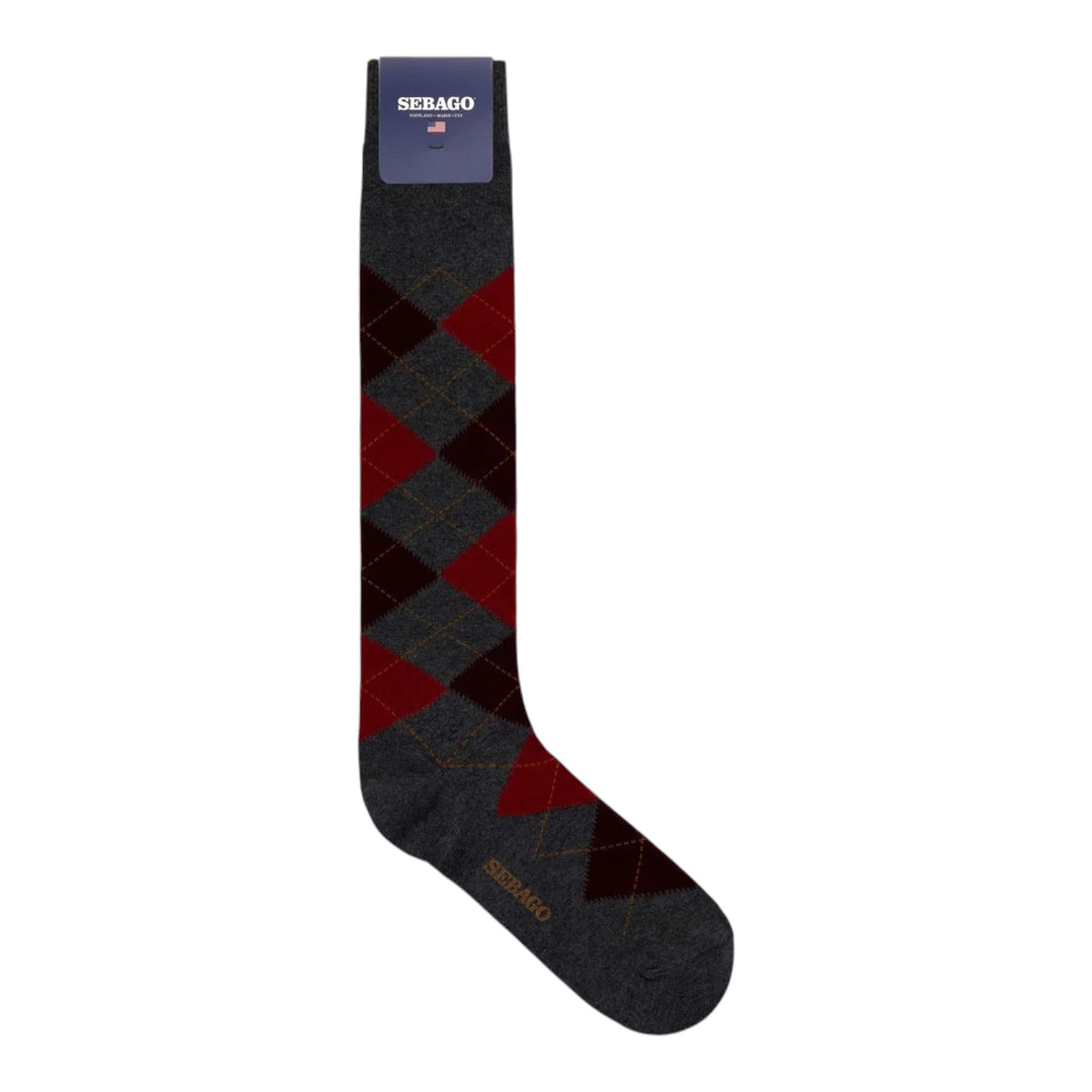 GREY-BURGUNDY ARGYLE COTTON SOCKS