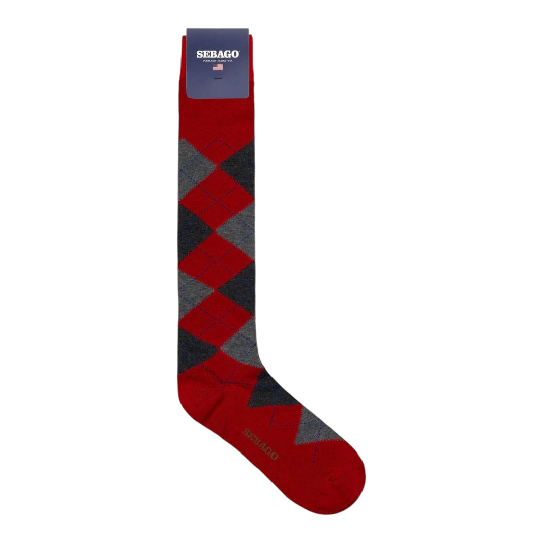 RED-GREY ARGYLE COTTON SOCKS