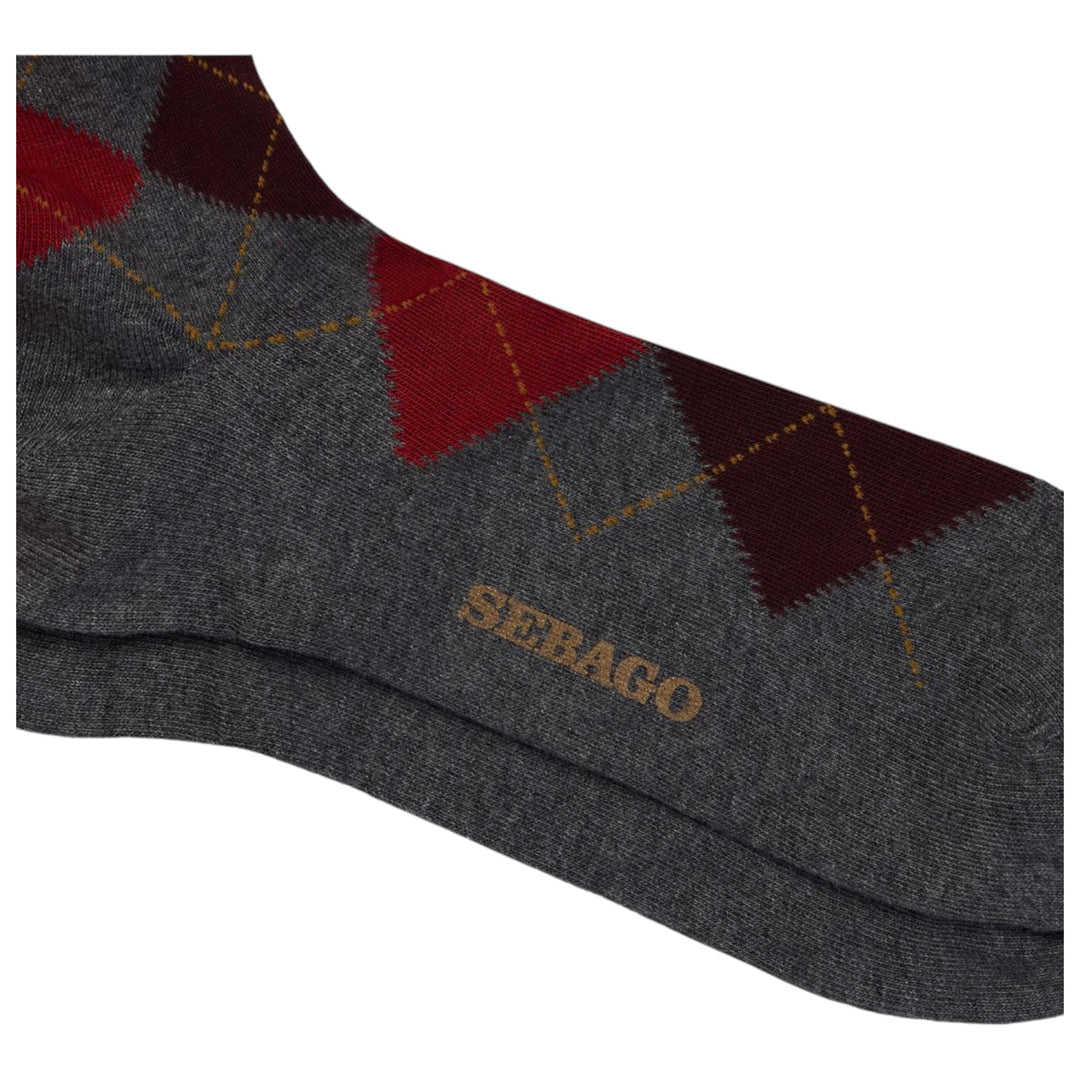 GREY-BURGUNDY ARGYLE COTTON SOCKS
