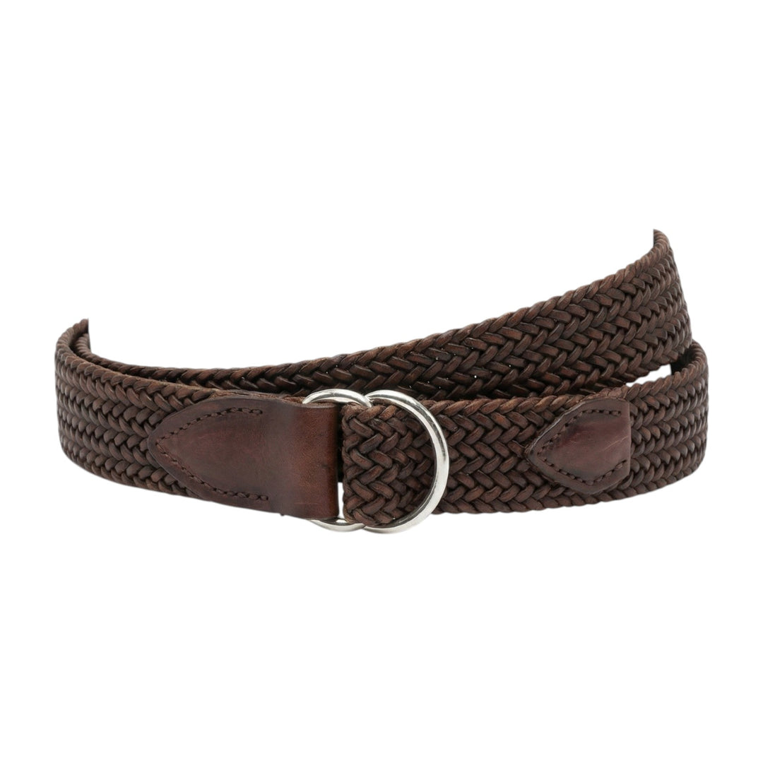 Woven Genuine Leather Cinch Belt in Dark Brown