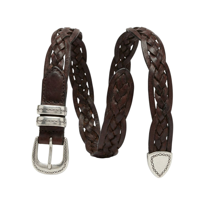 Dark Brown Braided Genuine Leather Belt