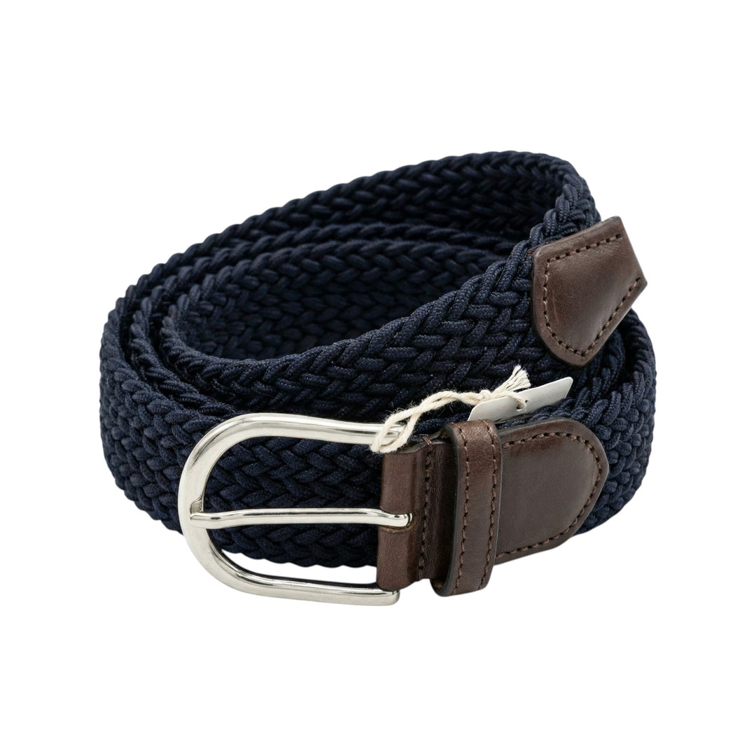 Navy Blue-Brown Rice Grain Braided Elastic Belt