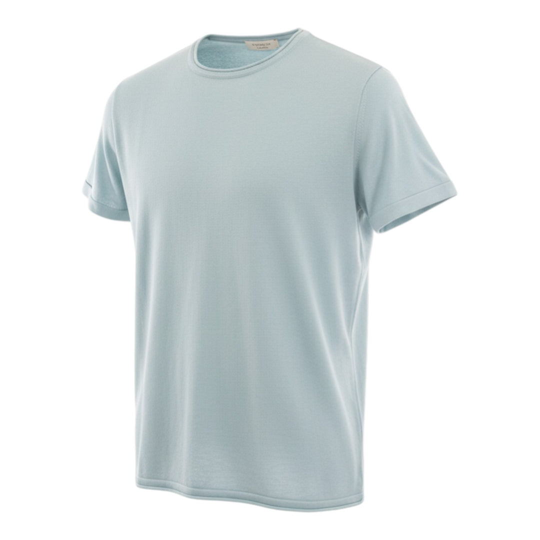Light Blue Combed Cotton Short Sleeve Crewneck